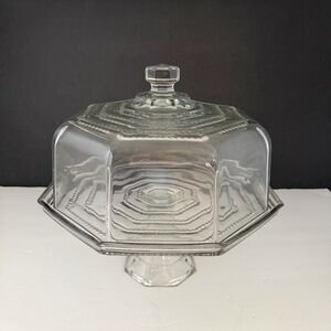 VTG Cambridge Tuscany Glass Cake Stand with Dome Lid Rare